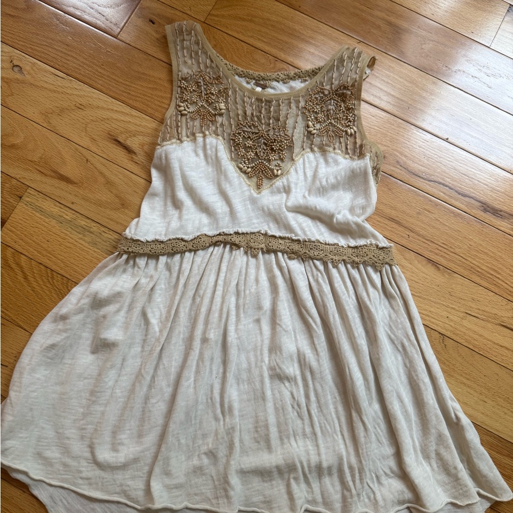 Free People Cream and Tan Tunic Top